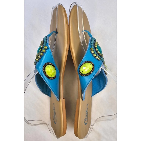 CANDIE'S Beaded Teal Blue Turquoise Embellished Thong Sandals size 9 - Picture 4 of 7